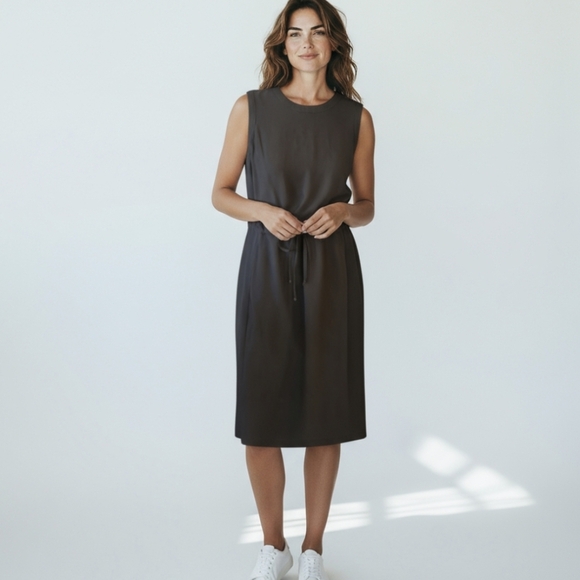 Talbots sleeveless wool blend drawstring waist classic casual black dress Sz 12P - Picture 1 of 10